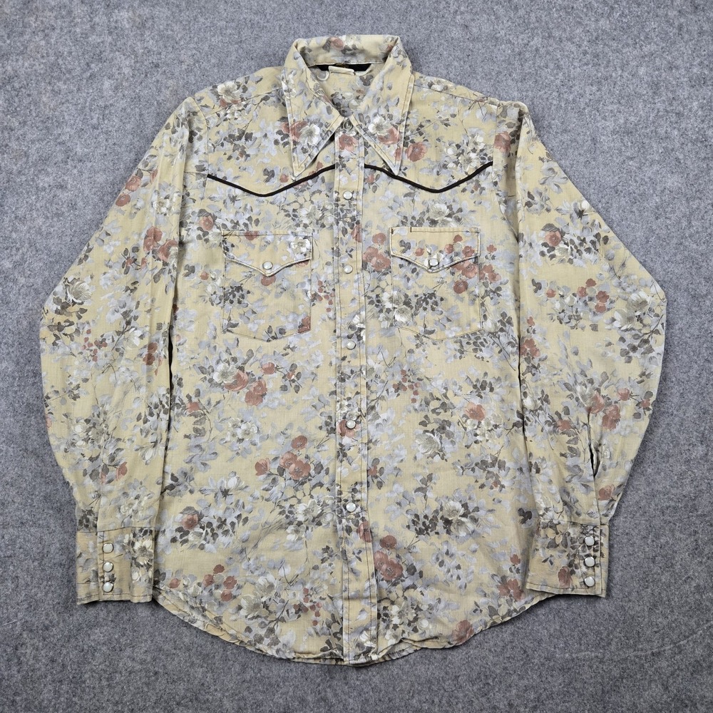 Vintage Sears Western Wear Shirt Womens Small Tan Peral Snap Button Up Floral 70